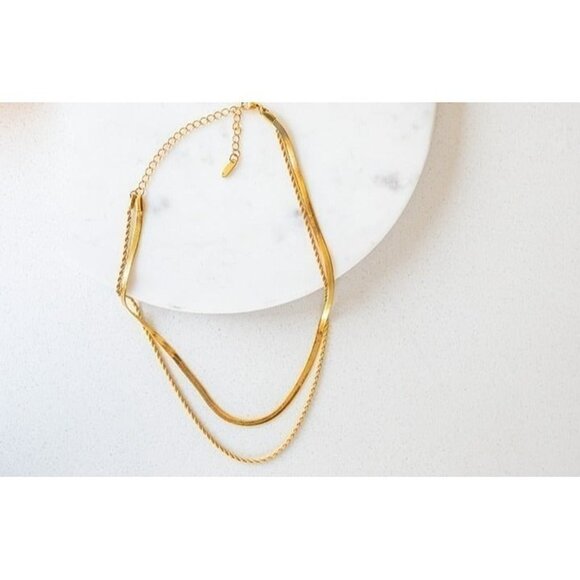 2 in 1! Layered Gold Chain Necklace Non-tarnish Gold Layering Necklace Gorgeous - Picture 10 of 12